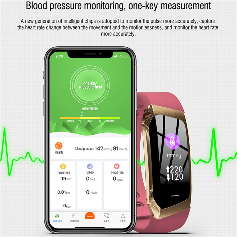 E18 умный Браслет крови Давление монитор сердечного ритма фитнес-трекер Smart watch IP67