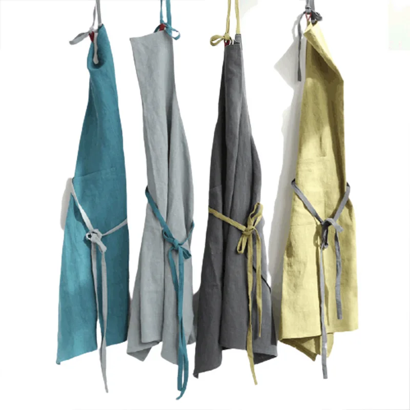 

Japanese new style cotton and linen large size loose home kitchen apron sleeveless solid color housework high-end apron custom