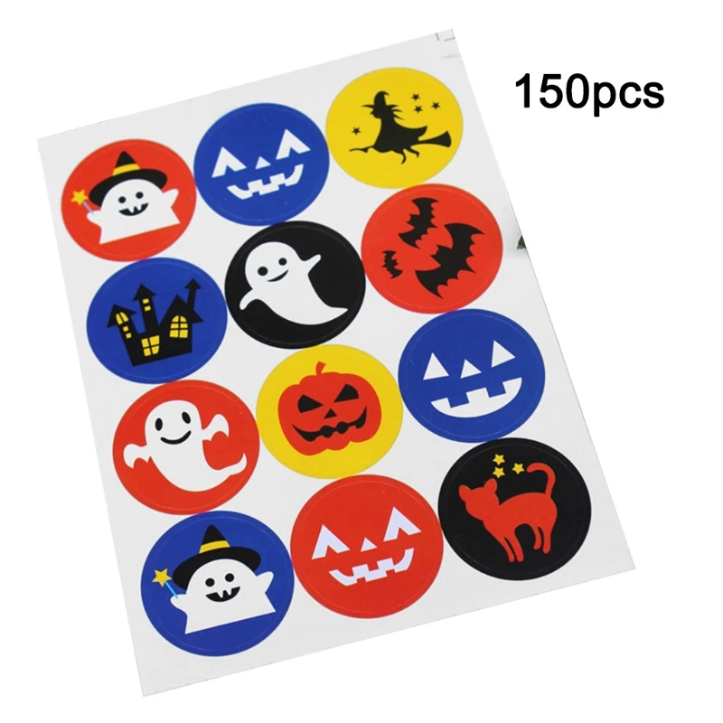 

150 Pcs Cute Carton Halloween Pumpkin Ghost Round Sticker Handmade Cake Label