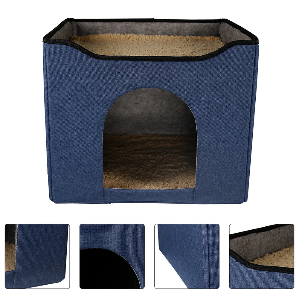 

1pc Double-layer Cat Sleeping House Pet Bed Accessory for Home (Dark Blue)