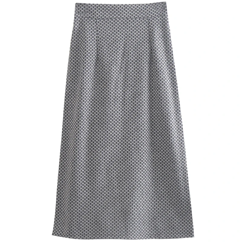 

2020 Autumn and Winter New Slim High Waist Houndstooth Mid-length A-line Skirt Split Elastic Woolen Skirt Women HK153