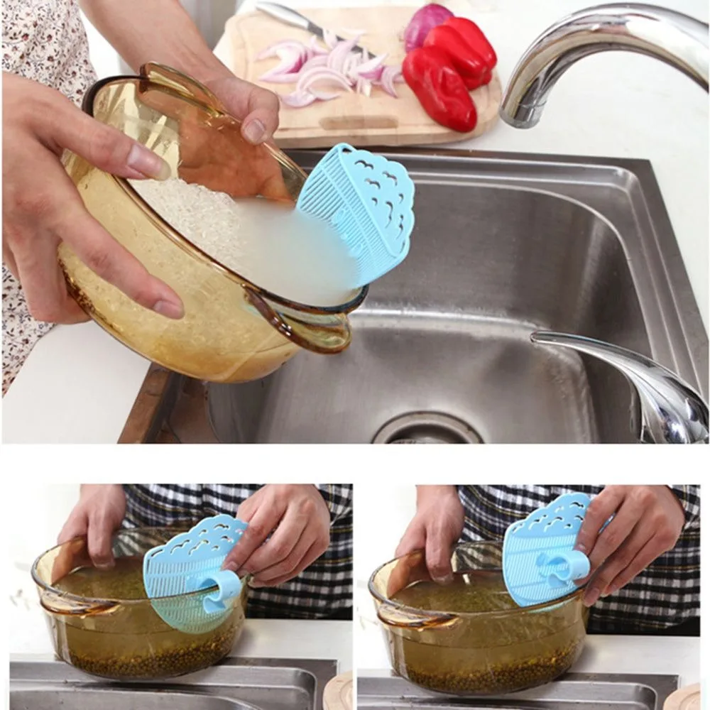 

2019 new hot New Silicone Kitchen Kitchen Smile Clip-on Plastic Rice Cereals Washing Filter Devices Drain Stopper