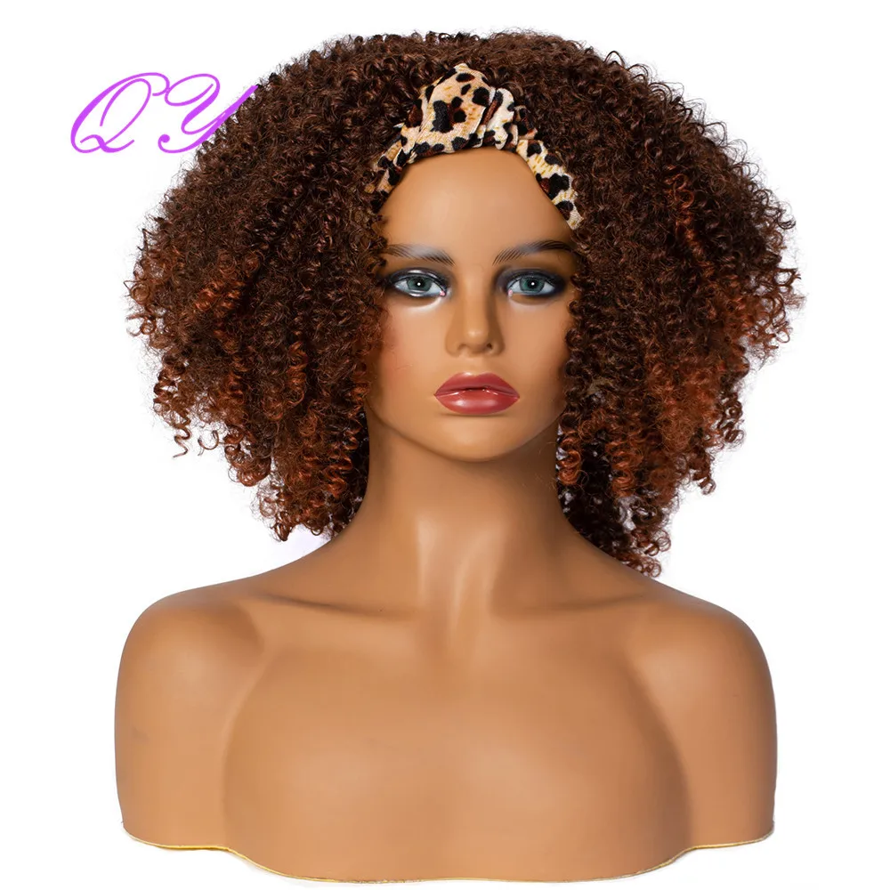 Marrom para Mulheres Qy-peruca Afro Feminina Cabelo Sintético Encaracolado Cor Preta Ombré Africanas Uso Diário 8 High Quality Apliques e perucas