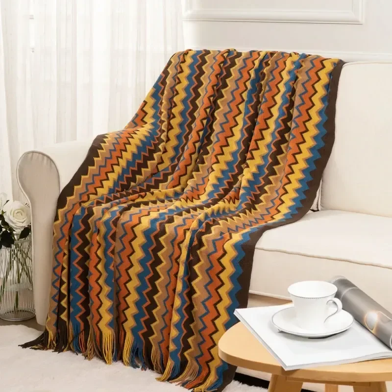 

Boho Style Summer Blanket with Tassel Knitted Striped Blankets for Bed Sofa Decorative Blanket Throw Soft Blanket Home Decor