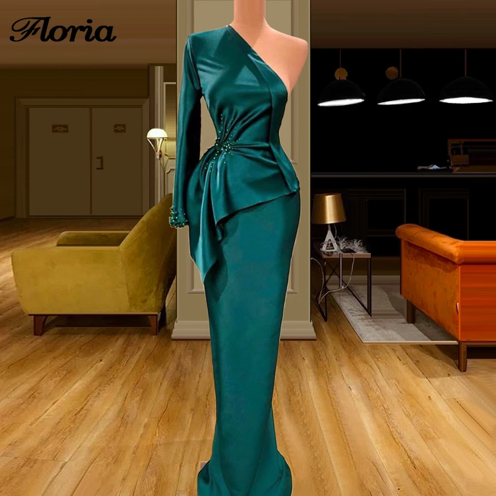 

New Arrival Mermaid Prom Dress With One Shoulder Luxury Dubai Evening Dresses Beaded Pleat Party Gowns Abendkleider Vestidos