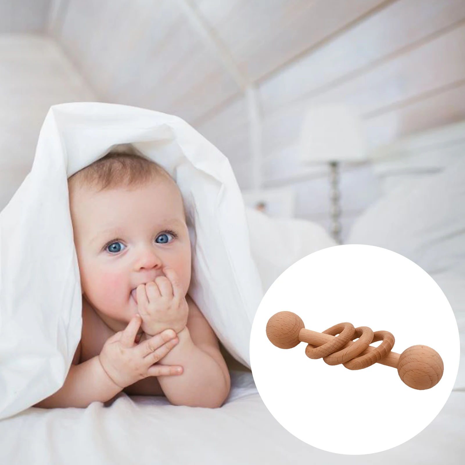 

Baby Wooden Rattle Beech Rattles Baby Hand Teething Rattles Play Gym Montessori Stroller Toy Kids Early Educational Toys