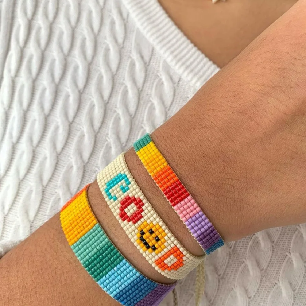 Go2boho-Conjunto de pulsera Miyuki de verano para mujer, joyería con cuentas de arcoíris, joyería ancha, Accesorios de playa