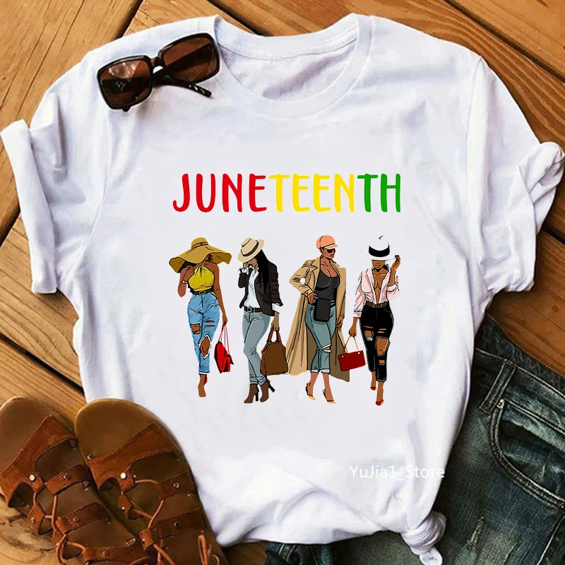 

Rainbow Juneteenth My Independence Day Graphic Print Womens T-Shirt Black Girl Magic Tshirt Femme Melanin T Shirt Female