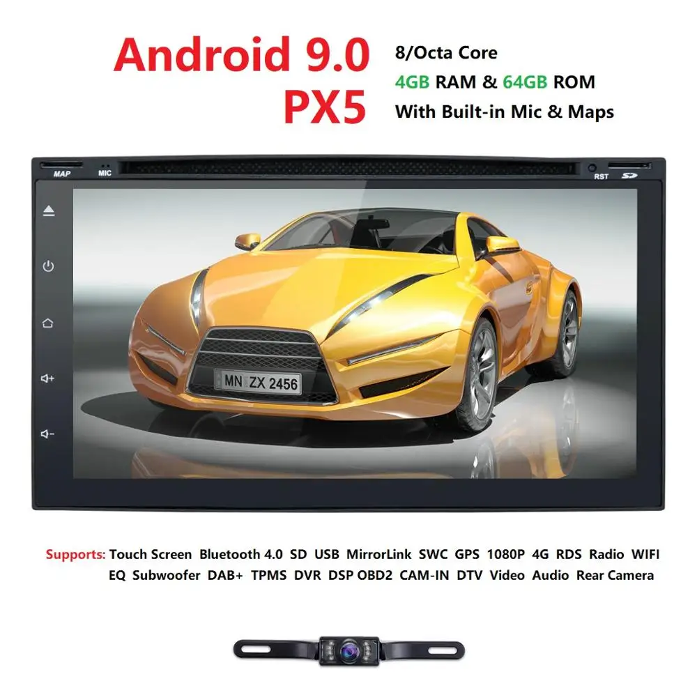 4G + 64G Android9.0 Универсальный Автомобильный dvd-плеер GPS навигационная карта WIFI BT Радио