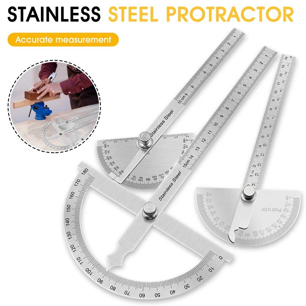 

180 Degree Protractor Metal Angle Finder Goniometer Angle Ruler Stainless Steel Woodworking Tools Rotary Measuring Ruler 10/15cm