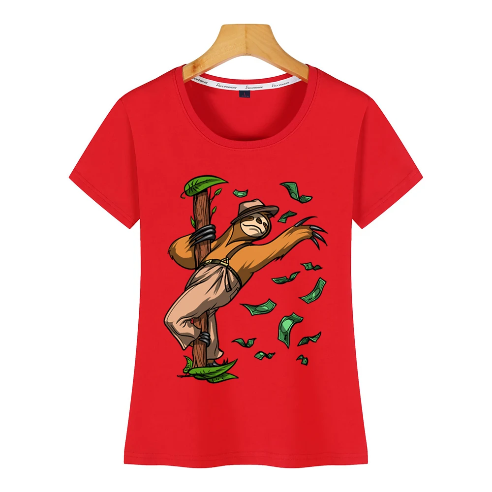 Tops T Shirt Women Funny Sloth Pole Dancing Party O-Neck Vintage Print Female | Женская одежда