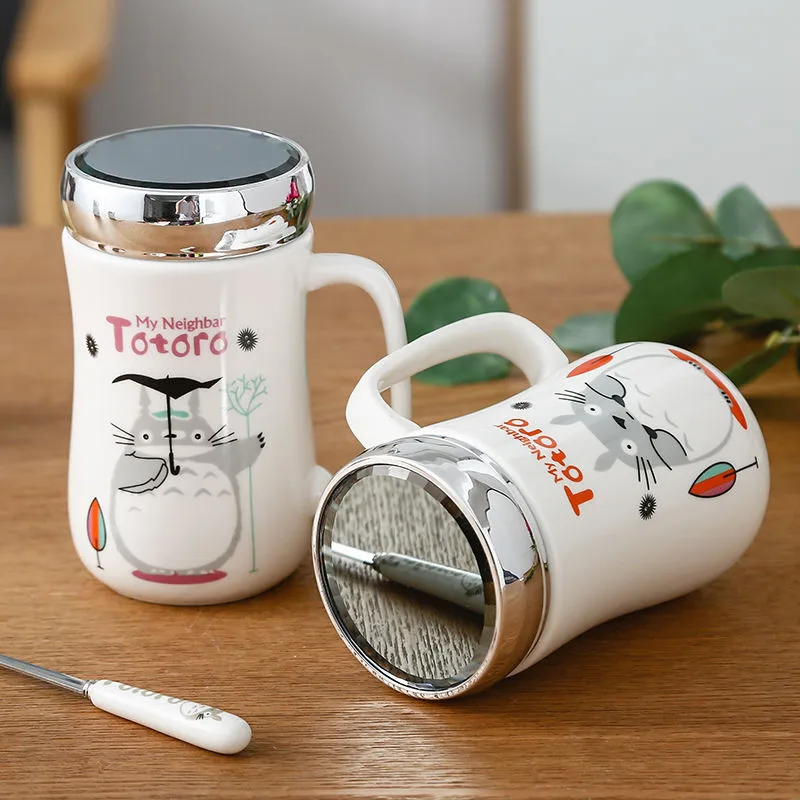 Ceramic Creative Large Capacity Lovely Cartoon Totoro Lover Coffee Mug with Lid and Spoon Office Water Tea Cup Birthday Gift | Дом и сад