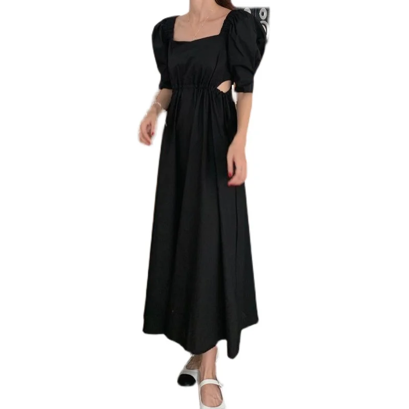 

COIGARSAM French Style Women dress Square Collar Dresses Purple Black White 9637