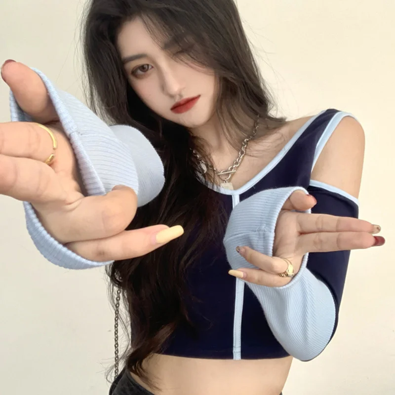 Весенний пикантный женский укороченный топ в Корейском стиле с вырезами и