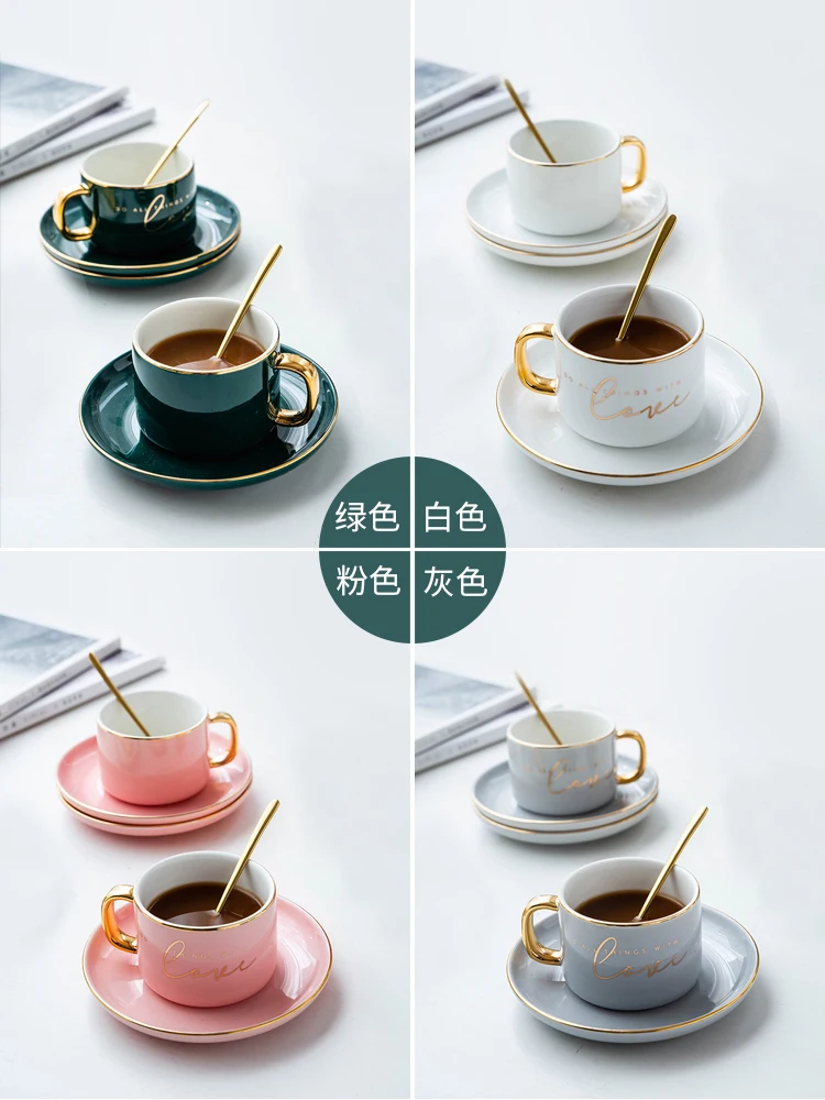 European Ceramic Coffee Cup and Saucer Set Reusable Green Tea Small Vintage Porcelain Canecas Home Drinkware AB50BD | Дом и сад