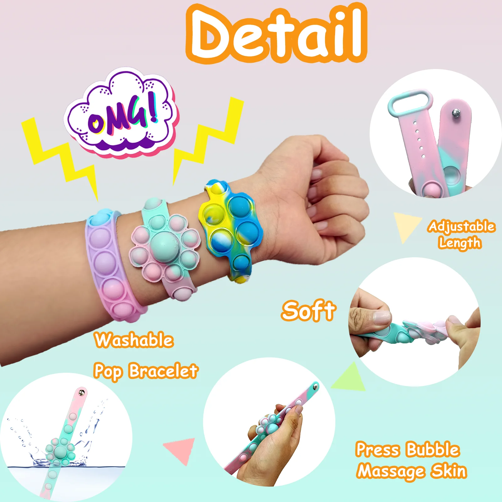 Pulsera Pop para ni&ntilde;os y adultos, brazalete de burbujas, usable, pulsera antiestr&eacute;s de Poppers, ayuda con autismo y TDAH-2