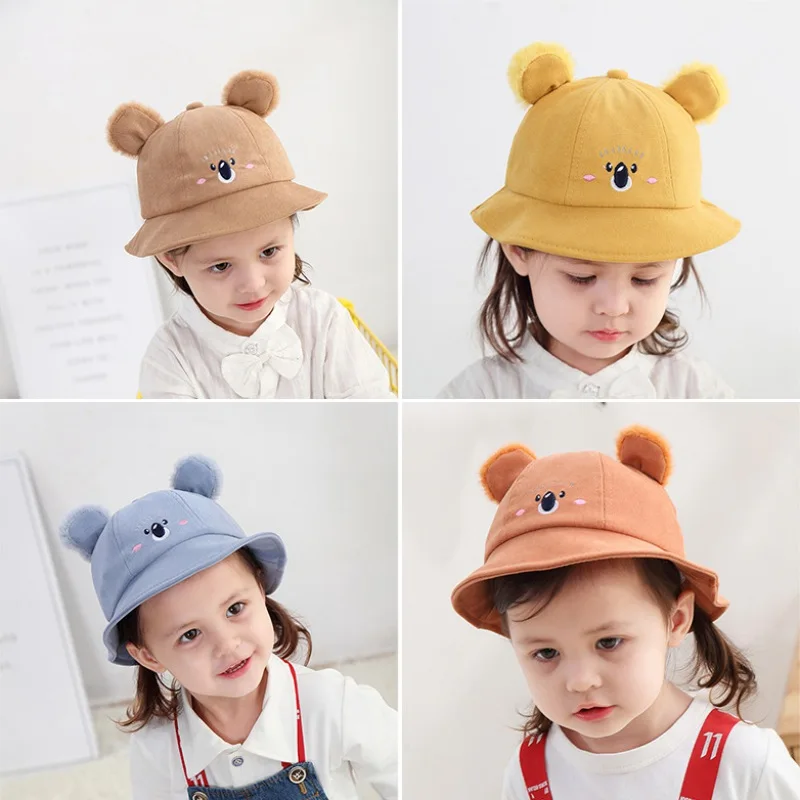 

Fashion Baby Girl Hats Cartoon Printing Cap Hat With Cute Ears Infant Kids Children Sun Hat Bucket Gorro Bonnet Baby Caps