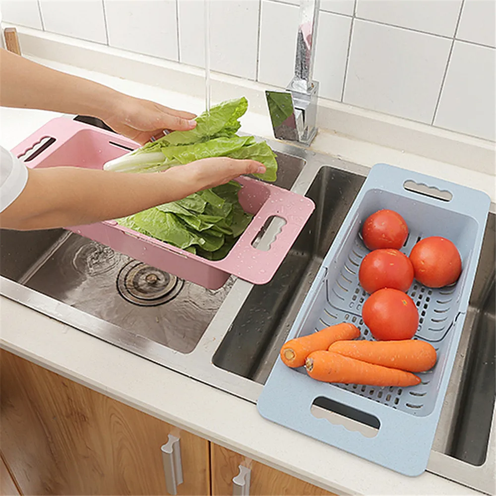 Корзина для слива выдвижной пластиковый дуршлаг РУЧКА ситечко мытье овощей