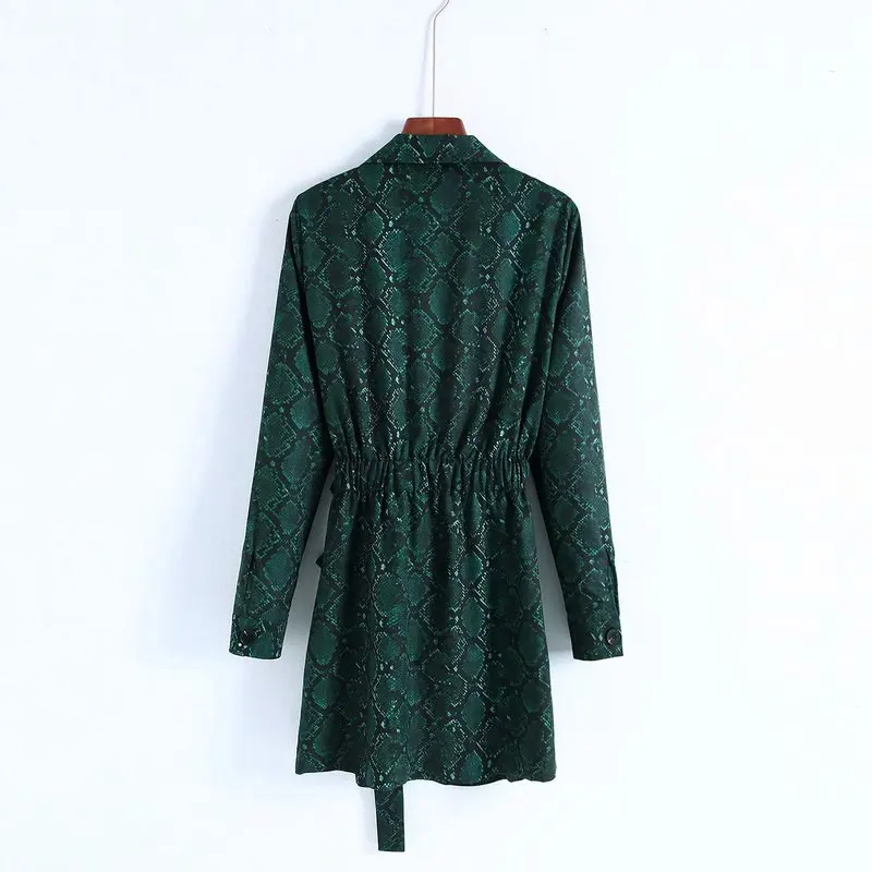 ZA 2020 весеннее Новое зеленое платье с принтом под змеиную кожу v-образным вырезом