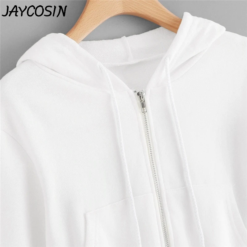 Осенне-зимний Женский свитшот JAYCOSIN повседневный однотонный короткий на молнии с