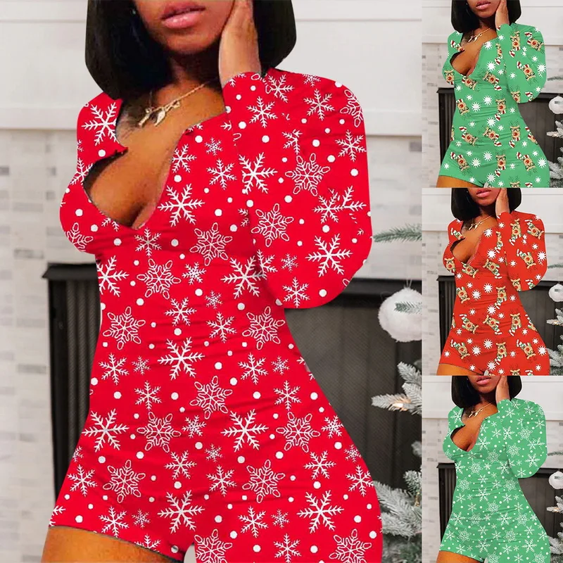 2020 Рождественская Сексуальная женская ночная рубашка с длинным рукавом шорты