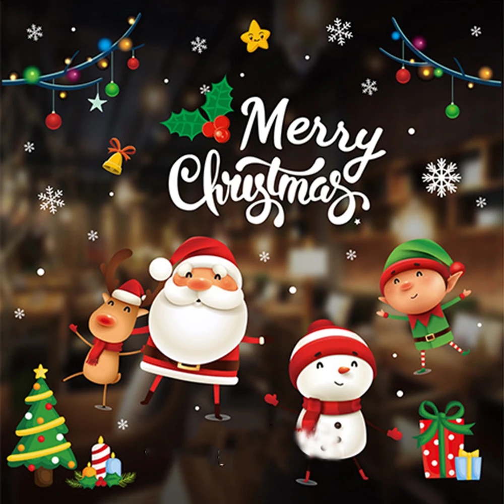 DIY Christmas Wall Sticker Living Room Xmas Santa Claus Snowman Elk Stickers Window Showcase Glass Decor Poster Decorative Films | Дом и сад