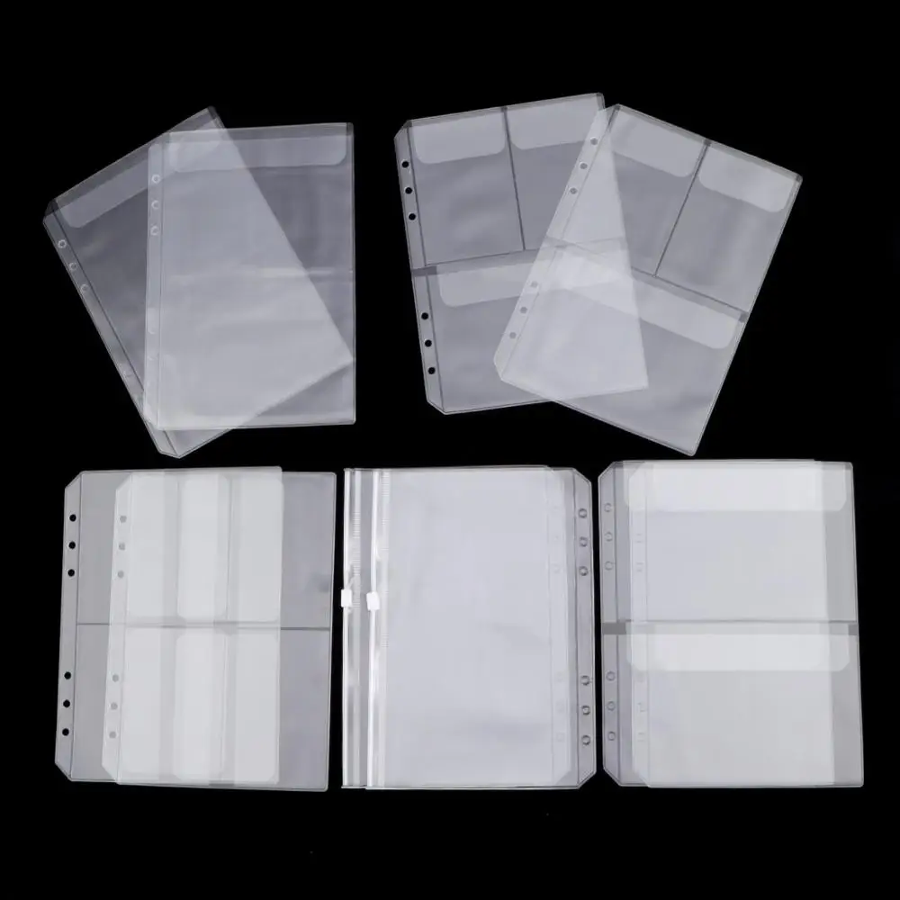 5pcs/Set  A5 A6 Transparent Storage Cards Holder Accessories PVC For Binder Rings Notebook 6 Hole Loose Leaf Filing Storgae Bags