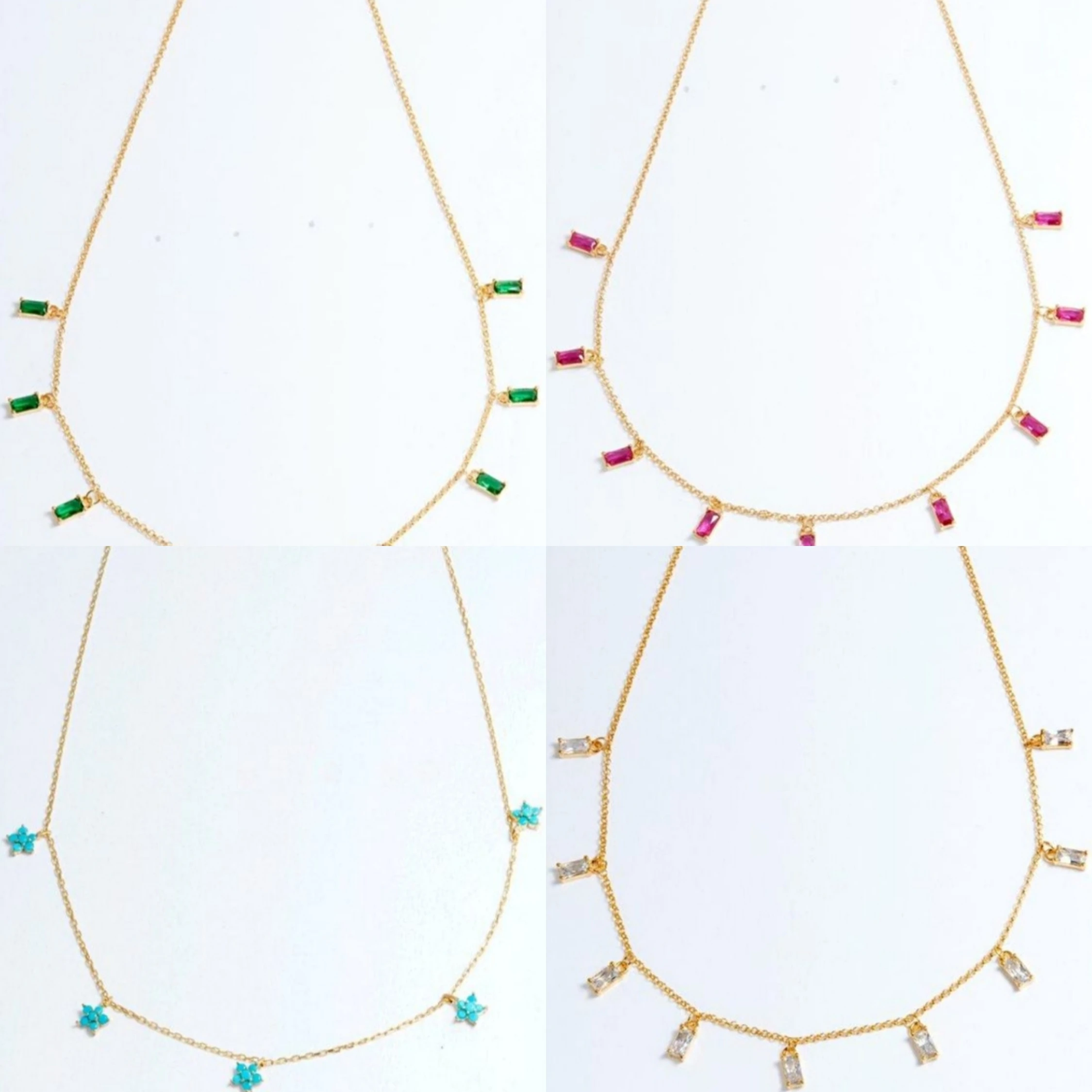 ?? 50pcsrubyエメラルドチョーカードロップブラブラステートメントネックレス宝石赤、緑石チャームペンダントネックレス女性