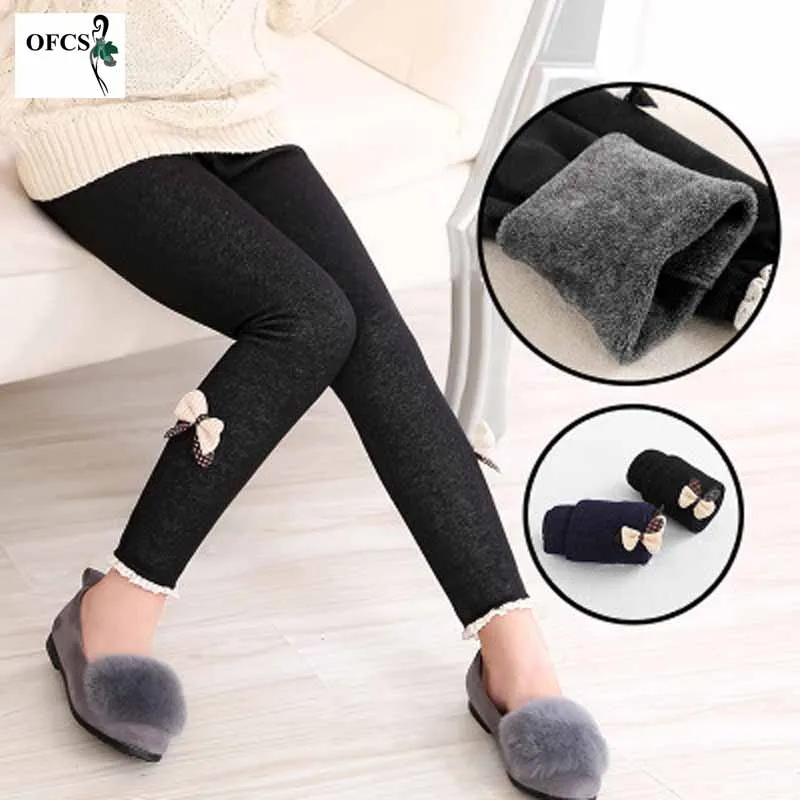 

Children Pants Autumn Winter Warm Thickening Baby Leggings Bowknot Girls Pant Slim Pencil Pants Kids Clothing Casual Trousers
