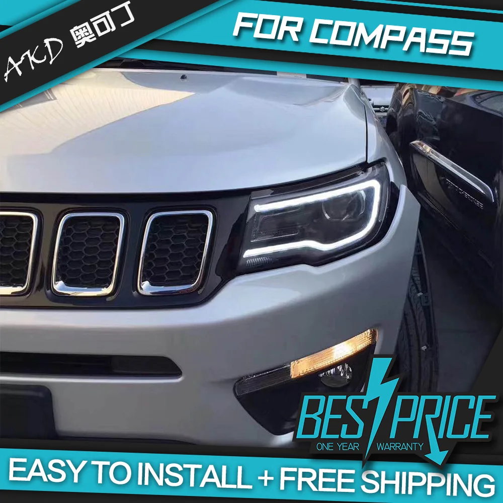 АКД автомобилей Стайлинг фар для Jeep Compass 2017-2018 фары светодиодный ходовые огни