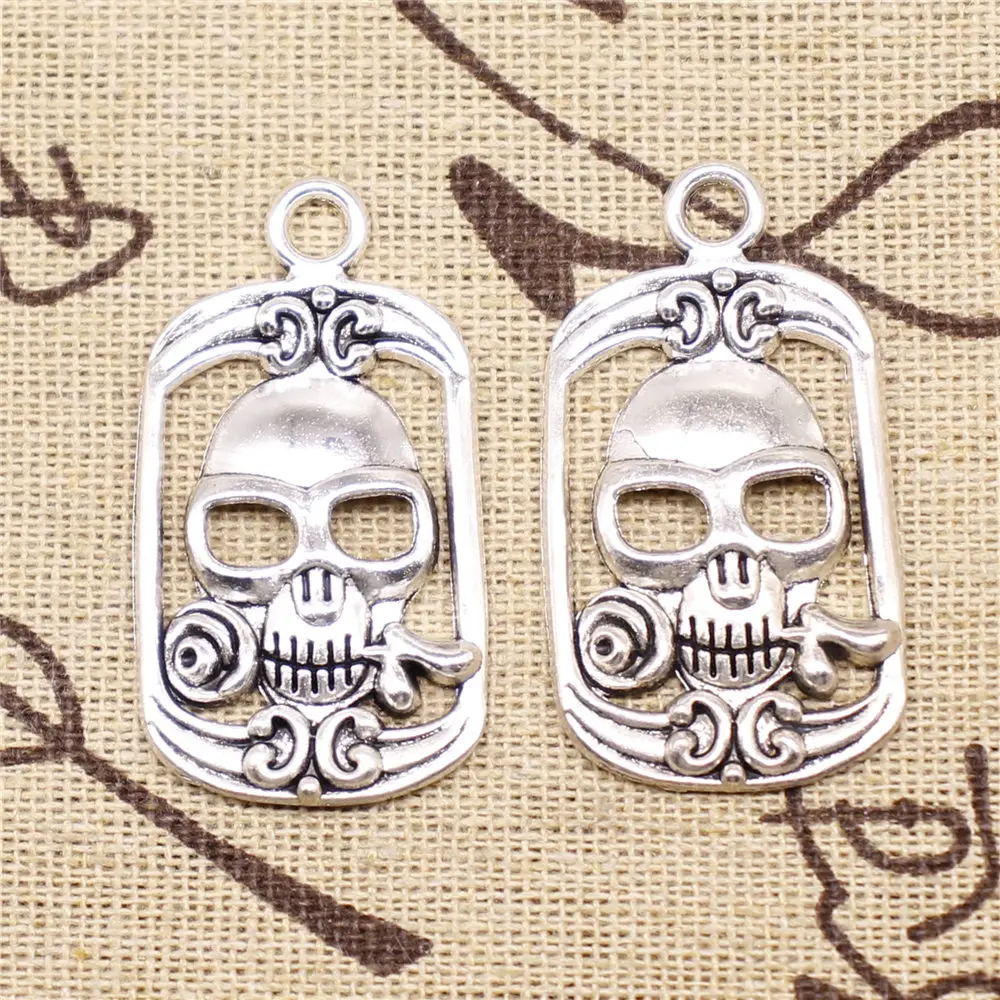 

Charm For Making Jewelry Pendants Antique Silver Color Skull Rose 39x22mm 5pcs