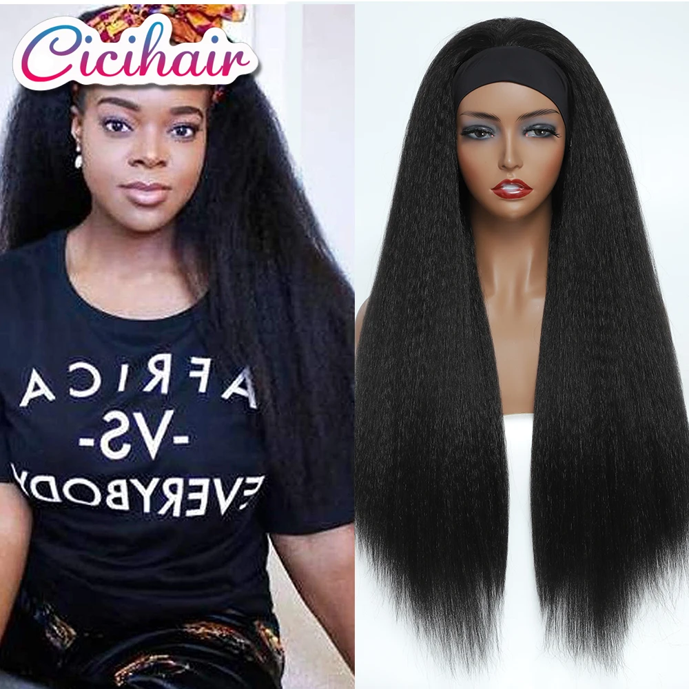 

24 Inch Kinky Straight Headband Wigs Yaki Straight Synthetic Hair Wig Glueless Wigs for Black Women Machine Made Wigs