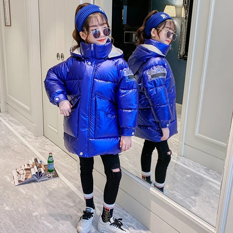 

Childrens Wear Cotton Wadded Jacket for Girls Thicken Outerwear Bread Suit Winter Warm Coat Detachable Cap Teen girl Overcoat