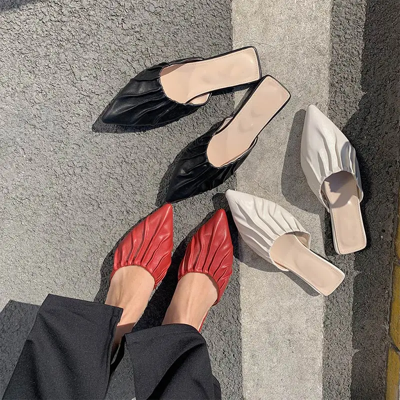 Boussac/элегантные женские туфли без задника со складками пикантные однотонные на