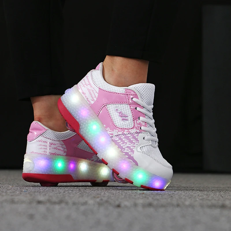 Two Wheels Luminous Sneakers on Wheels Led Light Roller Skate Shoes for Children Kids Led Shoes Boys Girls Shoes Light Up Unisex