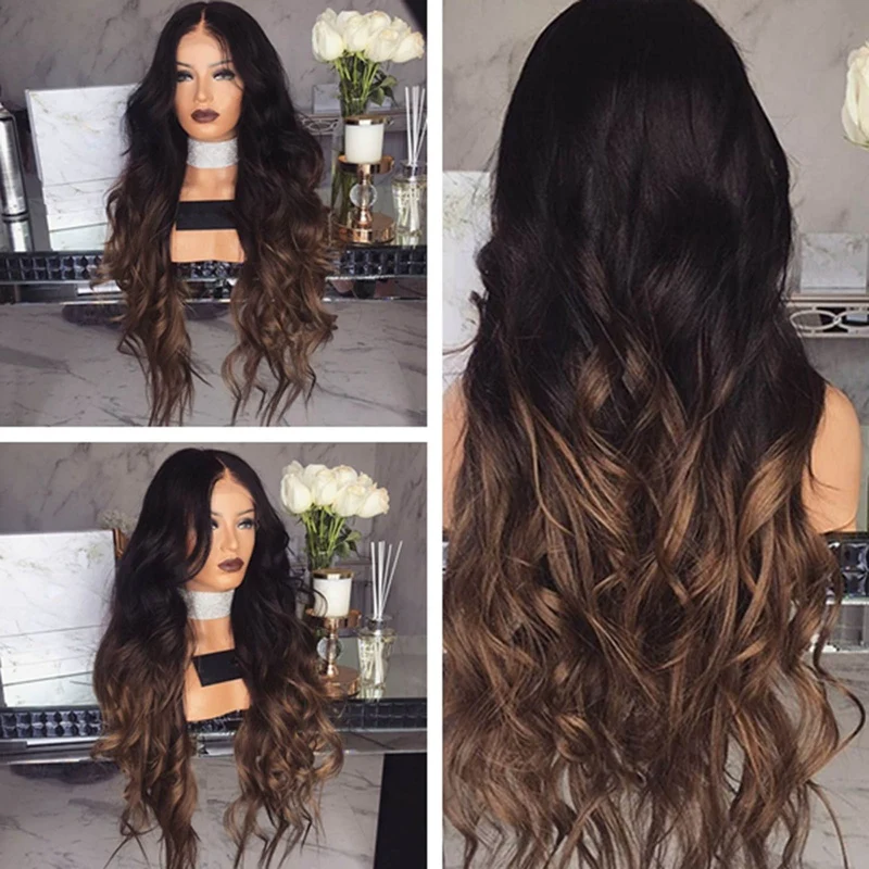 Хайлайтер парик синтетические волнистые коричневые кружевные передние парики