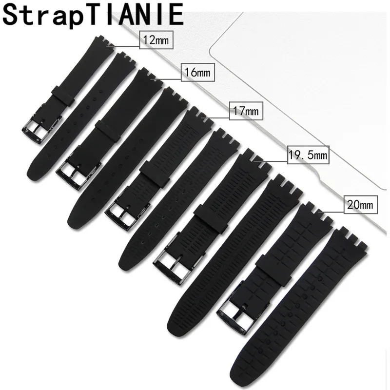 Ремешок силиконовый для Swatch спортивный женский черный резиновый цветной браслет