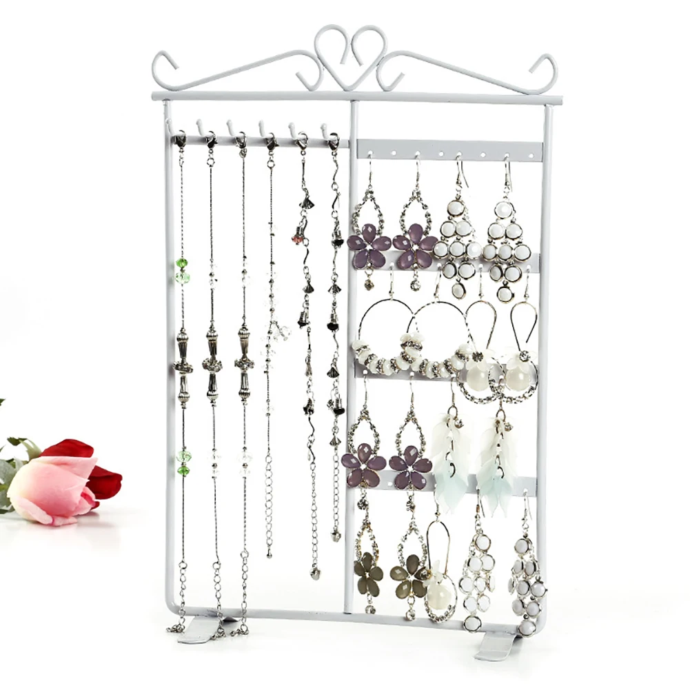 32 Holes 6 Hooks Iron Jewelry Display Rack Earring Holder  Jewelry Display Stand  Ear Studs Stand Organizer Holder Display Showc