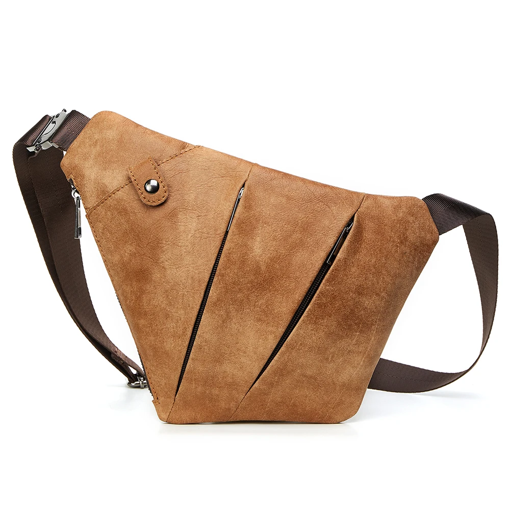 

European and American Retro men's chest bag Multifunctional genuine leather crossbody bags First layer cowhide Running bag