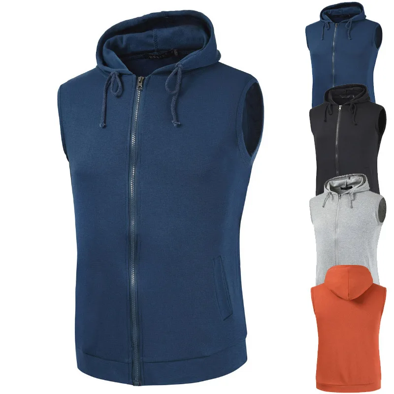 Мужская мода без рукавов толстовки 2020 Новый однотонный жилет кардиган куртка