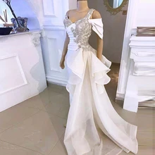 Vestidos de Noche africanos blancos, largos lujosos con cuentas hombros caídos, sobrefalda de cristal Dubái para mujer, vestido Formal de fiesta de boda 2021 (3)