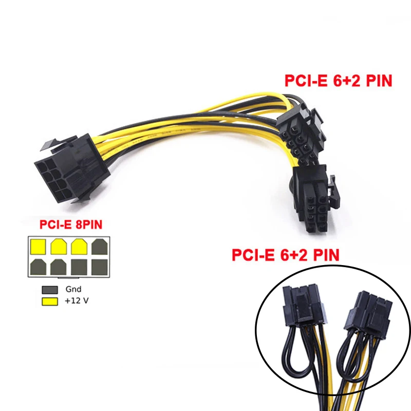  10pcs/lot PCI-Express PCIE 8 Pin to Dual 8 (6+2) Pin VGA Graphic Video Card Adapter Power Supply Cable pci-e power cable 20cm