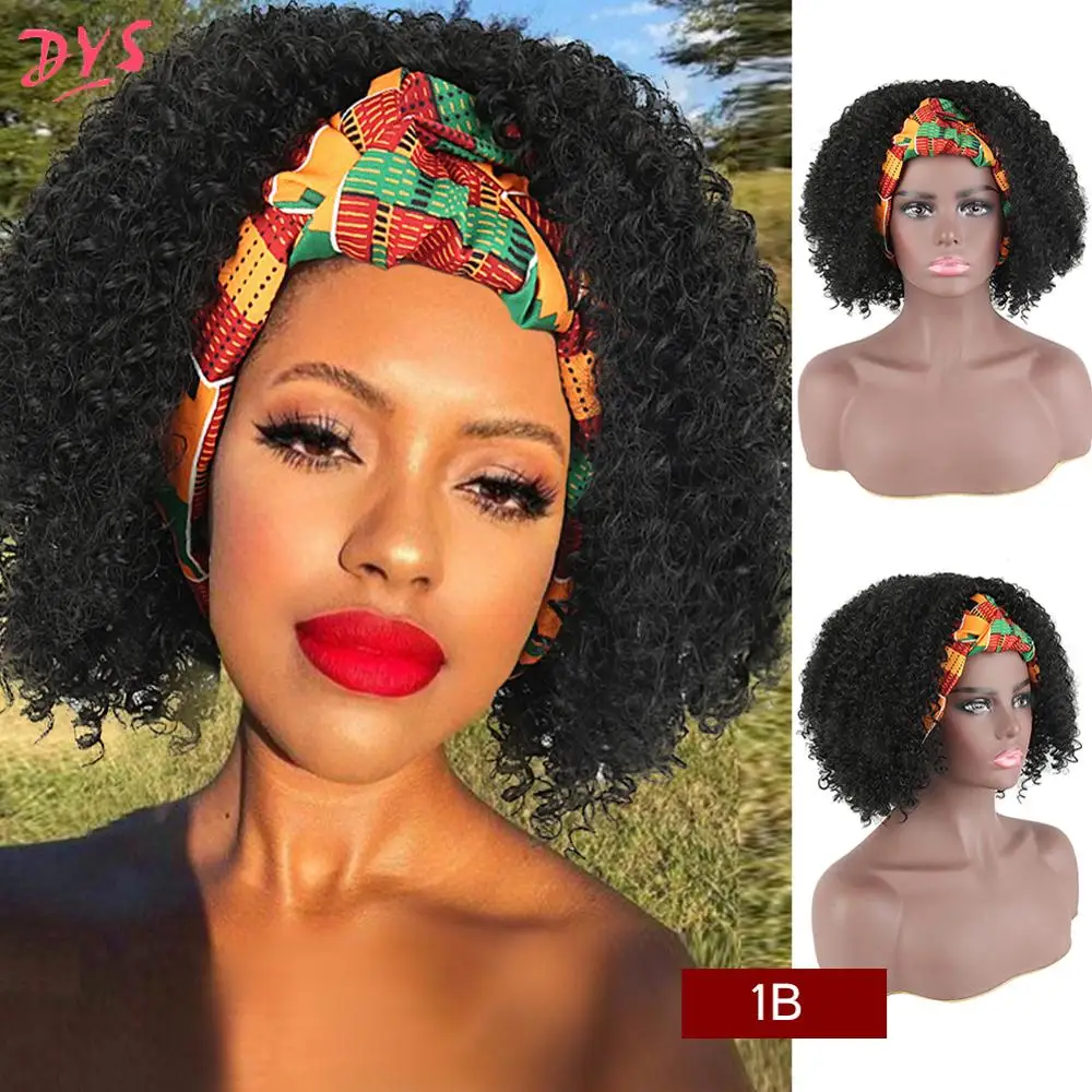 

Синтетический парик с завязками на голову парик короткий кудрявый вьющийся тюрбан обертывание-парик 2 в 1 афро слоеная головная повязка Updo п...