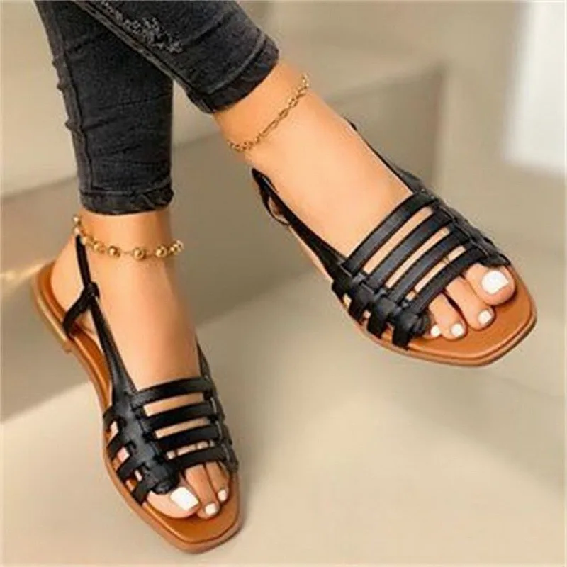 

2021 Women Sandals Flat Summer Casual Big Size 43 Women's Beach Gold Ankle Buckle Shoes Ladies Comfort Beach Footwear Soft