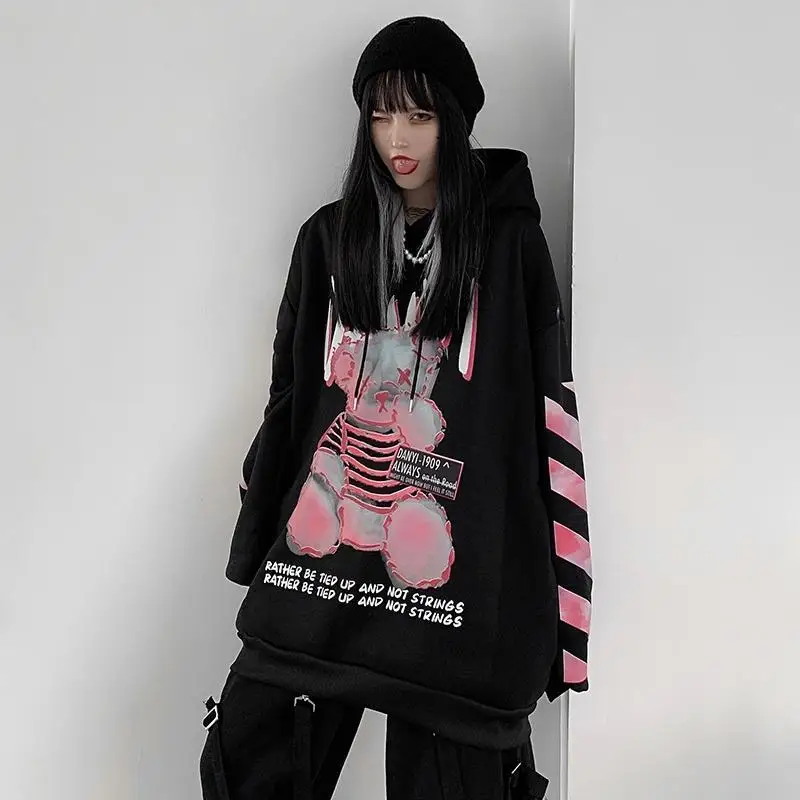 

YICIYA Pink Hoodie Streetwear Black Hip Hop Women Amine Sweatshirts Casual Autumn High Street Bear Hoodies Funny Harajuku Tops