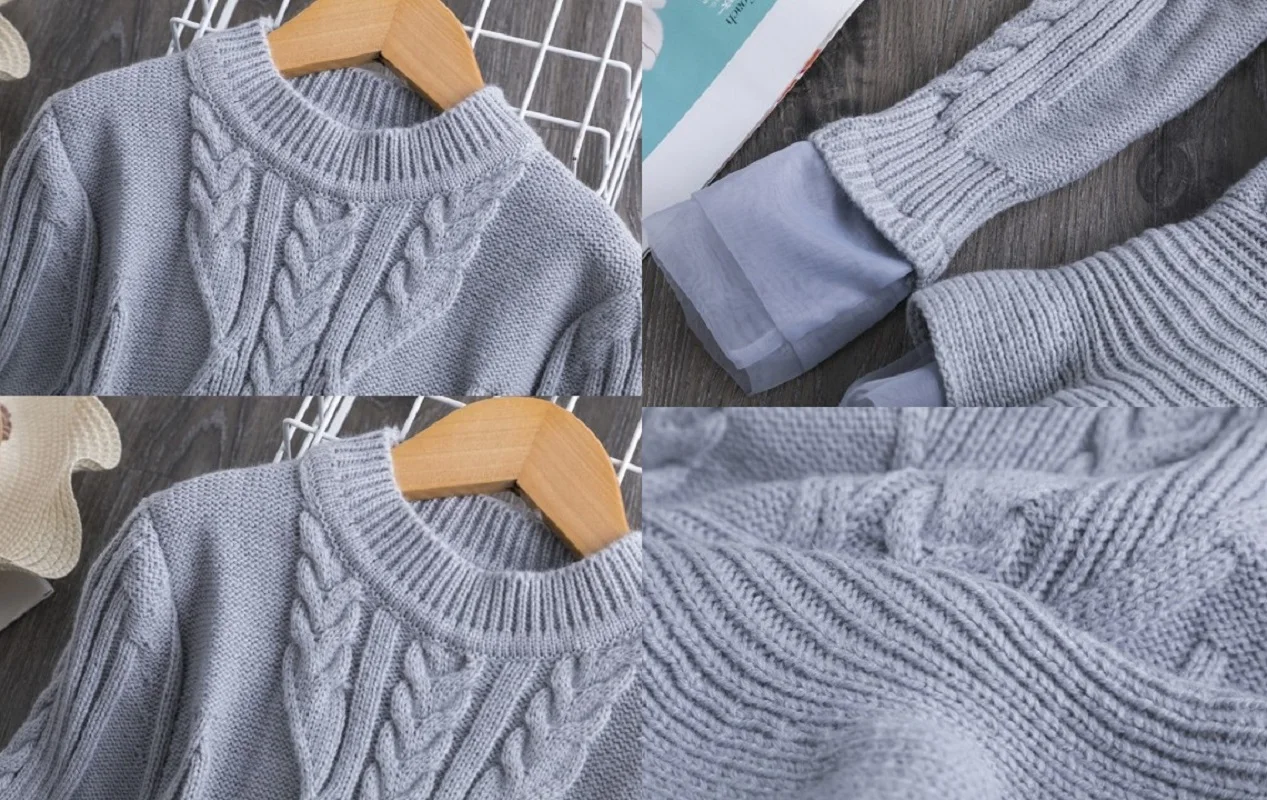 Зима 2021 вязаное шифоновое платье для девочки Рождественская вечеринка детская