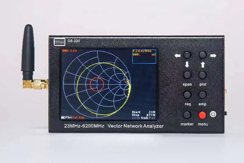

Portable VNA SWR 6G vector network analyzer reflectometer GS-320 23-6200MHz Antenna Analyzer Kit w/ 3.2" Color Screen