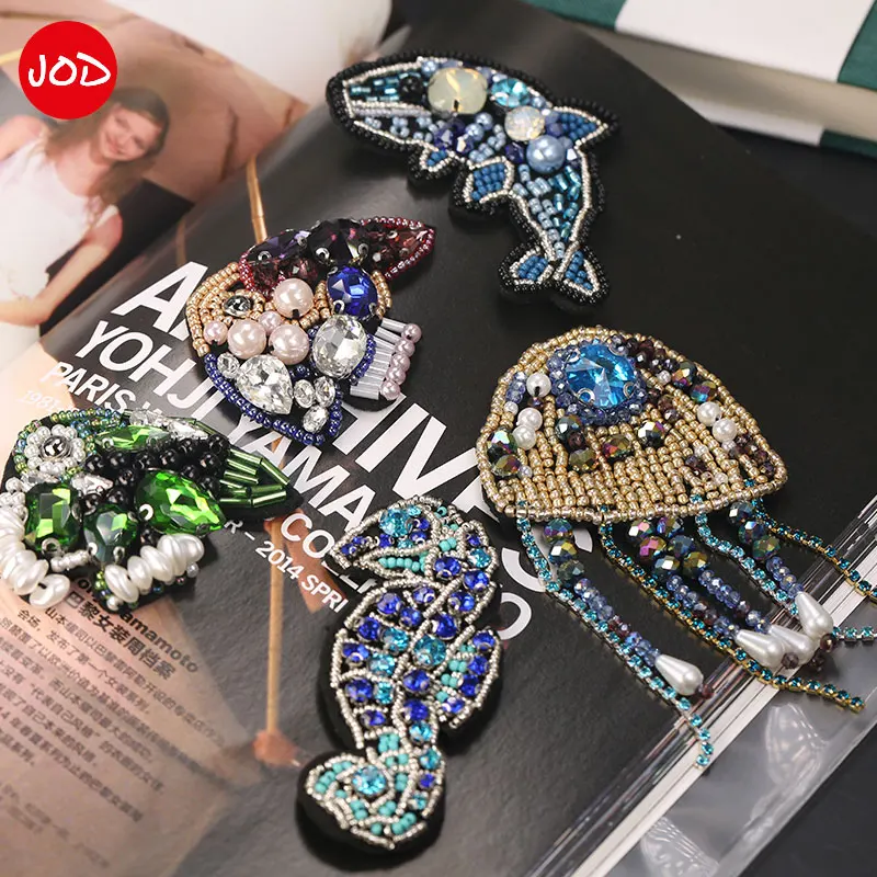 Аквариумная Медуза морская лошадь рыба вышивка из бисера пайетки нашивки на