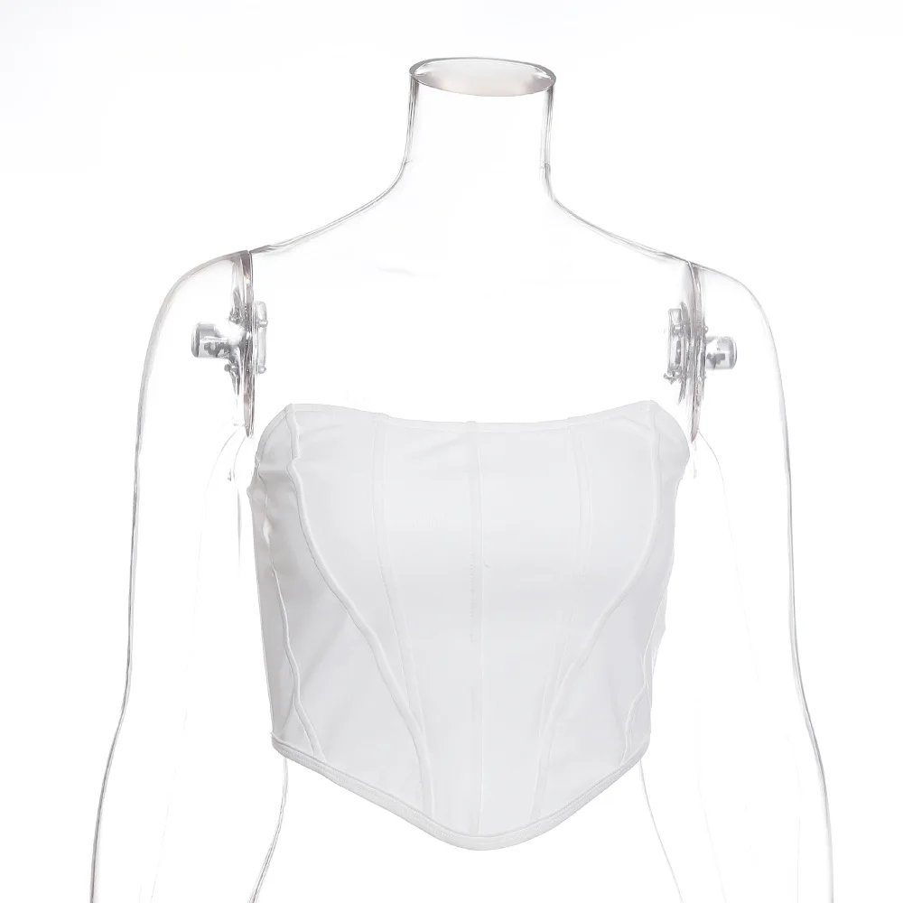 

Sexy White Fashion Top 2021 Women Summer Strapless Backless Zipper Short Clubwear Casual Party Night Out Solid Femme Top