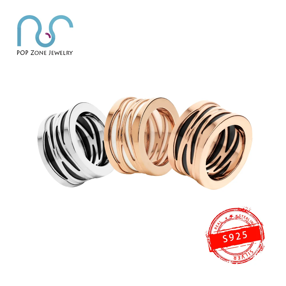

S925 Sterling Silver Rings Brand Black White Hollow Ceramic Ring Luxury Design Fashion Decoration Jewelry Womens Lovers Rings
